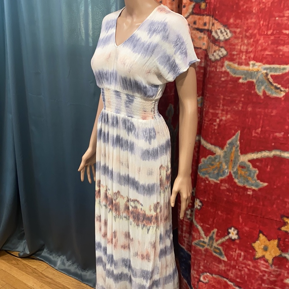 Y2k, 90s Small Maxi Tie Dye Flowy Striped Dress - Picture 1 of 8